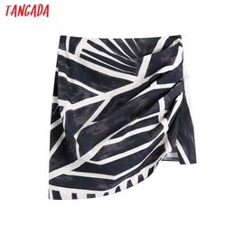 Tangada Women Leaves Print Skirts Faldas Mujer Zipper French Style Female Mini Skirt BE569 210609