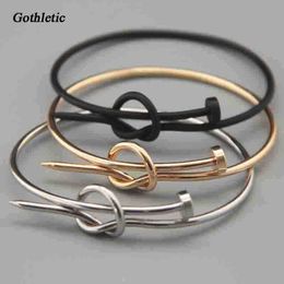 Gothletic Fashion Gold/rhodium/black Plated Unisex Knotted Copper Nail Shaped Bracelets & Bangles for Women Men's Punk Jewellery Q0719