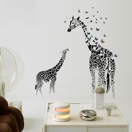 3D two Giraffe Butterfly DIY Vinyl Wall Stickers For Kids Rooms Home Decor Art Decals Wallpaper decoration adesivo de parede 210615