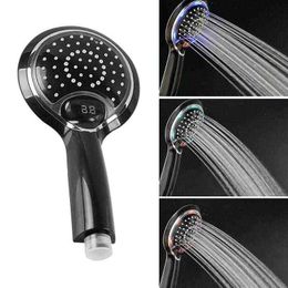 Digital Temperature Display Shower Head 3 Colour LED Light Handheld Showerhead Round Water Saving Eco Shower Bathroom Accessories H1209