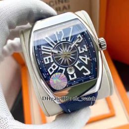 New Men's Collection Vanguard V 45 SC DT Miyota Automatic Mens Watch Date Blue Dial Blue Leather Rubber Strap Hight Quality Gents Popular Watches