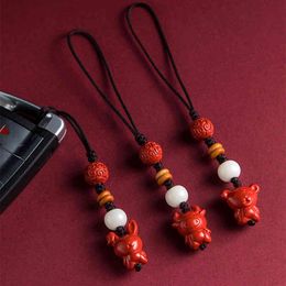 Key Rings Year of the Ox Zodiac Cinnabar Mobile Phone Chain Pendant Rope Transfer Chinese Style Men's and Women's Creative Gift