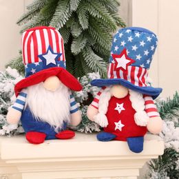 Lovely American Independence Day Sitting Doll Star Striped Faceless Dwarf Rudolph Plush Animals Dolls Kids Gift