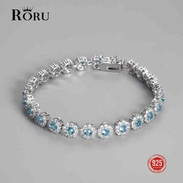 925 Sterling Silver Sea Blue White Zircon Bracelets Accessories Gemstone Bangles for Wedding Women Jewellery