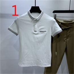 Men's contrast Colour embroidery youth slim short sleeve T-shirt lapel half 210420