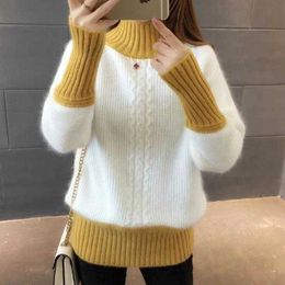 2020 New Autumn Winter Knitted Sweater Women Korean Cashmere Turtleneck Long Sleeve Pullover Female Jumper Knitwear C143 X0721