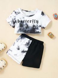 Baby Tie Dye Letter Graphic Tee & Shorts SHE