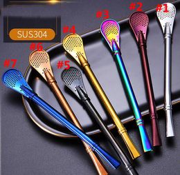 200pcs DHL FEDEX 7 Colour Reusable 304 Stainless Steel Drinking Straw Yerba Mates Tea Strainer Filtered Spoon Straws