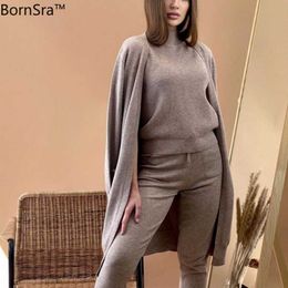 Women Sweater 3 Piece Set Tracksuit 2020 Autumn Winter Long Cardigan Coat + Half Turtleneck Vest + Pants Knitted Suits Outfits Y0625