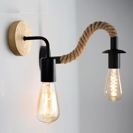 Wall Lamp Vintage Rope Wood Sconce Light E27 110V 220V Indoor Loft Corridor Lights Industrial Corner Bedside