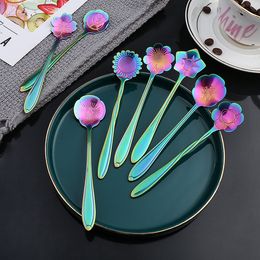Flatware Kitchen, Dining Bar Home & Gardenblack Rainbow Flower Dessert Coffee Stainless Steel Sugar Spoons Cutlery Drop Delivery 2021 Zwrke