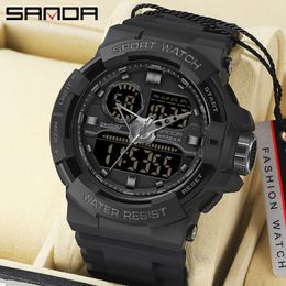 SANDA Fashion Sports Dual Display Quartz Watch Men's G style Luminous 50 Metres Waterproof Multi-function Men Watch G1022