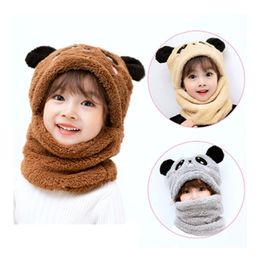 Children's Hat Boys Pography Girls Plus Fleece Cap Panda Ears Stuff For Kids Winter Warm Scarf Set born Baby Stuff 211023