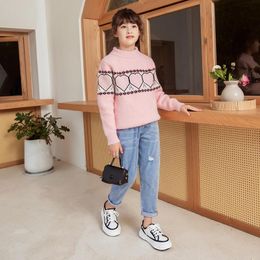 Pullover Autumn Winter Girl Clothes Fashion Striped Sweaters Children Solid Knitted Kid 2021 Plush O-Neck Casual Sweater 5-14