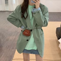 Green Gentle Office Lady Full-Sleeved Loose OL Chic Autumn All Match Casual High Quality Women Elegant Blazers 210421