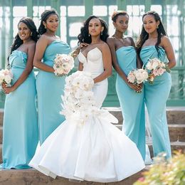 African Girls Light Sky Blue Colour Bridesmaid Dress Mermaid Strapless Spring Summer Garden Maid of Honour Gown Wedding Guest Tailor Made Plus Size Available