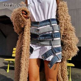 TWOTWINSTYLE Patchwork Hit Colour Sexy Skirt Women High Waist Asymmetric Large Size Mini Female Skirts Clothes Fashion 210629
