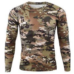 Quick Drying Long Sleeve T-shirt Men Autumn Outdoor Bike Running Fitness Mountaineering Bicycle Round Neck Camouflage T Shirts 210716