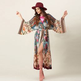 Long Beach Dress Print Cover up Tunics for Sarong Robe de Plage Bikini Vestido Playa #Q653 210420