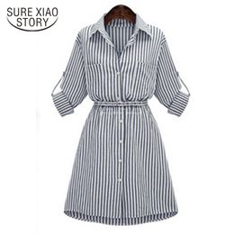 autumn European wind large size women striped dress elegant fashion lone sleeve fat MM thin striped women dress 623A 30 210528