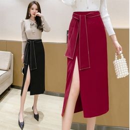 Autumn and Winter High Waist Split Skirt Women Elegant Fashion Mid-length Professional Bag Hip Quality 210527