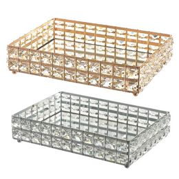 Make up Tray Crystal Cosmetic Organiser for Wedding Home Vanity Decorating Fruit Cake Candle Candy Jewellery 211102