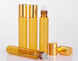 2000pcs 10ML Portable Amber Glass Refillable Perfume Bottle With Roll On Empty Essential Oils Case