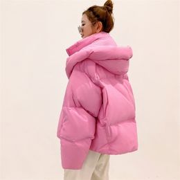 winter jacket women's warm fashion candy color long thick parka coat Korean loose hooded 211221