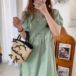 Retro Loose Girls All Match Casual Femme Prom Sweet Office Lady Party Streetwear Long Dresses Vestidos 210525