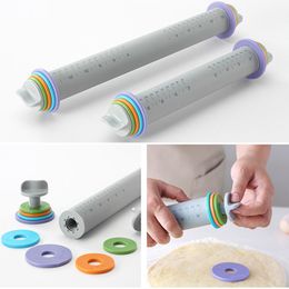 YOMDID Non-stick Fondant Roller Embossed Rolling Pin Silicone Cake Pastry Adjustable Dough Roller Baking Noodles Bakeware Tools 210401