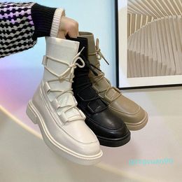 Boots 2021 Street Style Women's Ankle Female Fashion Chic Lace Splice Platform Ladies Autumn Shoe Women