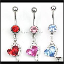 & Bell Drop Delivery 2021 D0144-Retail ( 4 Colors ) Heart Style Belly Button Ring Navel Rings Body Piercing Jewelry Dangle Accessories Fashio