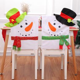 1 pc Snowman Christmas Decor Xmas Cap Sets Dinner Table Hat Chair Back Covers For Home Accessories