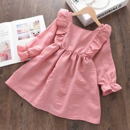 Girls Casual Dresses Spring and Autumn 2021 Newest Girl Princess Pink Costumes Sweet and Cute Long Sleeve Vestidos 3-7Y Q0716