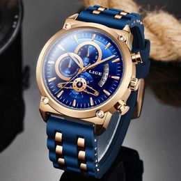 LIGE Men Watches Waterproof Chronograph Luxury Silicone Quartz Watch Mens Fashion Date Luminous Business Watch Relogio Masculino 210527