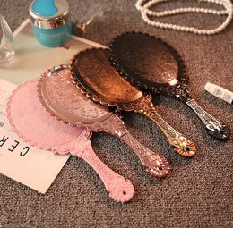 Romantic vintage Lace Hand-held Mirror Bronze Gold Black Pink Makeup Mirrors Cosmetic Tool 4 Colours SN4081