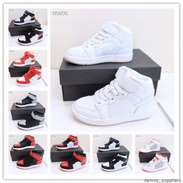 boys high top sneakers UK - High top 1s Outdoor Running Trainers Kids Pure white red Casual basketball Shoes boys & girls Black ash Sports Sneakers size 26-35