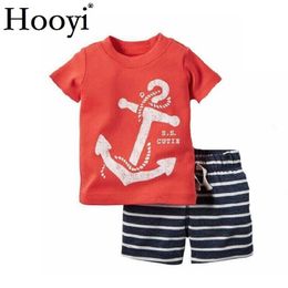 Anchor Baby Boy Clothing Suit Fashion Infant Clothes 2-Pieces Sets Summer Cotton Navy Sailor Stripe Tee Shirt Shorts Pants Soft 210413