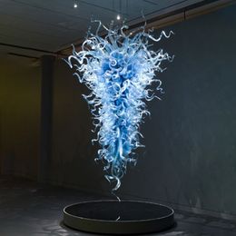 Big Size Blue Pendant Lamp Hotel Lobby LED Light Source Chihuly Hand Blown Glass Modern Chandelier 48 or 60 Inches