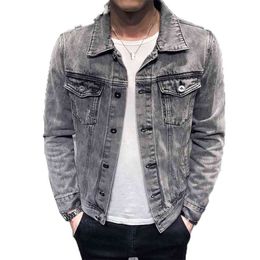 Denim Jacket Men Hole Retro Motorcyle Basic Coat Streetwear Hip Hop Bomber Jacket Cowboy Men's Jean Jacket Chaqueta Hombre 210723