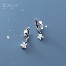 Vintage 925 Sterling Silver Twinkle CZ Lovely Stars Elegant Hoop Earring for Women Minimalist Style Fashion Fine Jewellery 210707