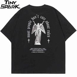 2022 Men T Shirt Hip Hop Streetwear Statue Letter Printed T-Shirt Harajuku Cotton Casual Short Sleeve Tshirt Tops Tees Black G1209