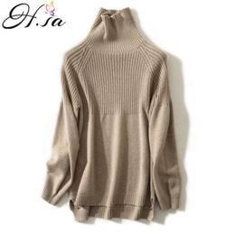Winter Turtleneck Sweater for Women Solid Striped Khaki Jumpers Black Pullover and Sweaters Mujer Cashmere Jumper 210430