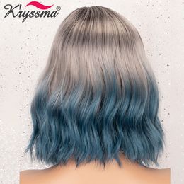 Short Wavy Bob Wigs Synthetic Wigs For Ombre Pink Blue Wig Mixed Black Orange Cosplay Wigs Women Heat Resistant Hairfactory direct