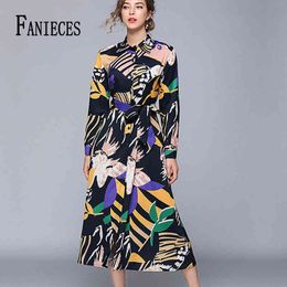 Autumn Winter Runway Designer Shirt Dress Women Loose Long Sleeve black Print Vintage Dresses High Quality Robe Femme Vestidos 210520