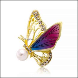 Pins, Brooches Jewellery Luxury Brooch Fashion Painted Butterfly Personality Versatile Micro Inlaid Pearl Rhinestone Aessories Drop Delivery 2