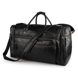 Travel Bag Men High Quality Fashion Capacity Black Leather Of Soft Cowskin Duffle Roomy Big Size 60cm Totes Far Away