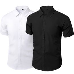 Summer Short Sleeve Dress Shirts Men Male Non-iron Workwear Slim Social Shirt White Black Branded Men's Clothing 5XL Vintage 220312