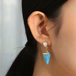 Dangle & Chandelier Geometric Long Dangle Natural Pearl Turquoise Dangle Earrings For Women Wedding Female Fashion Jewelry Gift Wholesale