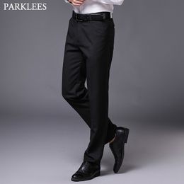 Black Business Formal Straight Dress Pants Men Brand Flat-front Slim Fit Trouses Male Wedding Groom Pantalon Hombre 42 210522